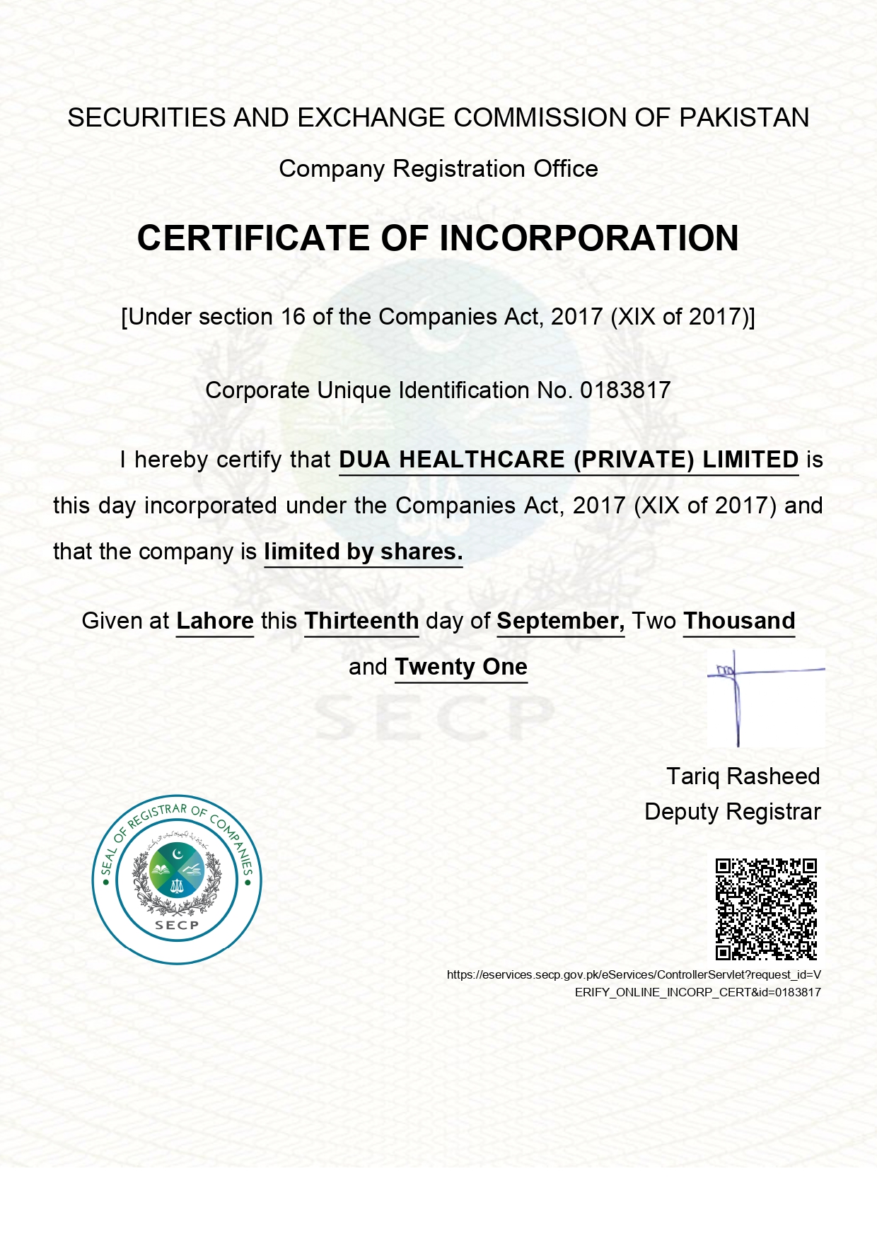 Incorporation Certificate 9 page 0001